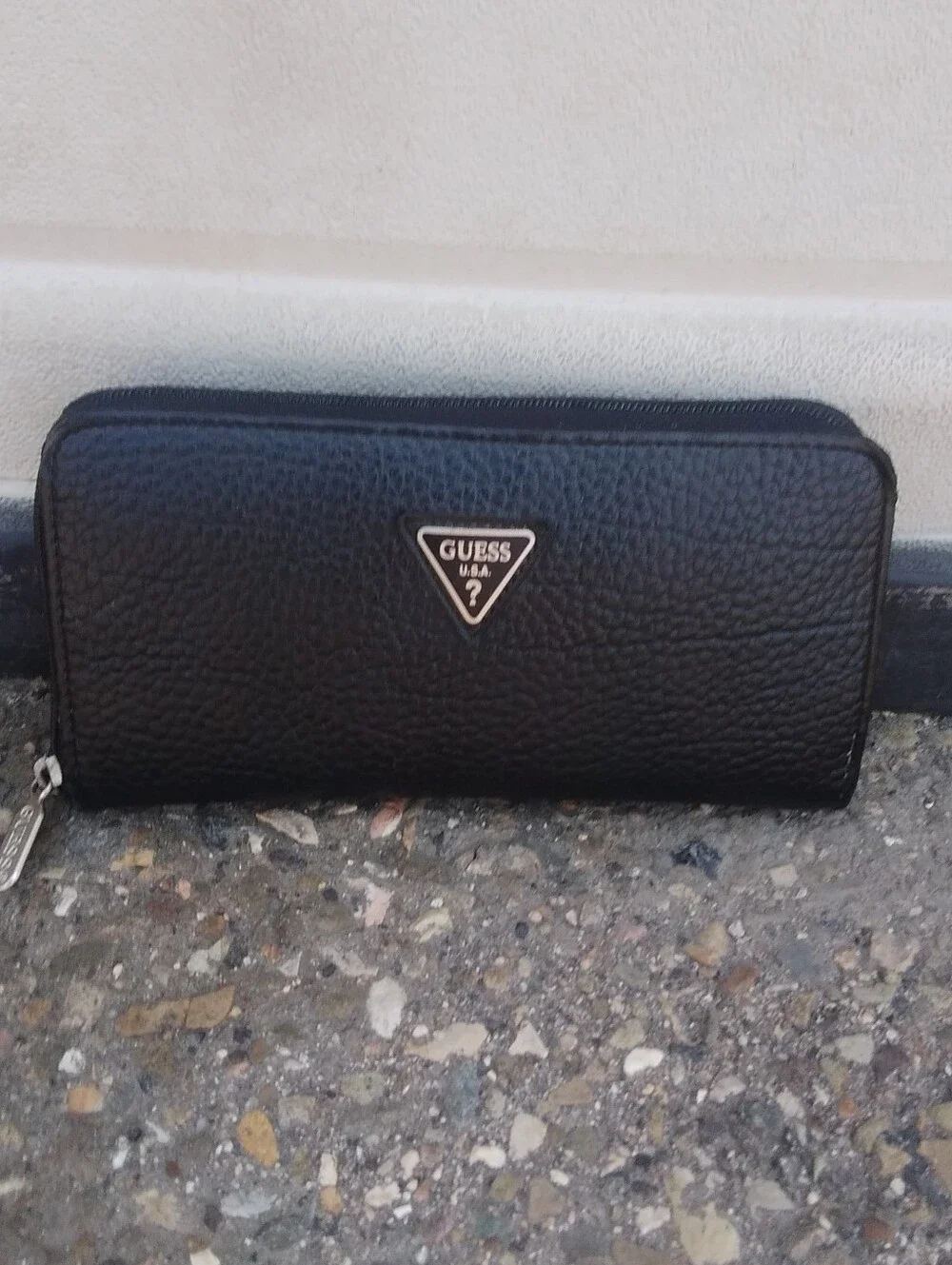 GUESS Black Pebbled Zip-Around Wallet